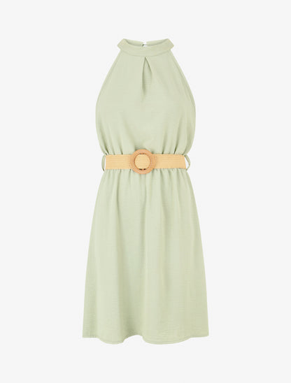 Robe unie à col américain - Vert clair - 1