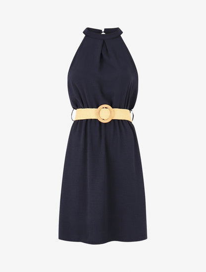 Robe unie à col américain - Marine - 1