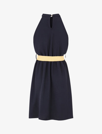 Robe unie à col américain - Marine - 2