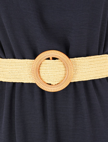 Robe unie à col américain - Marine - 3