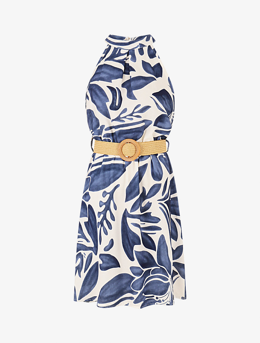 Robe imprimé abstrait à col américain - Marine - 1
