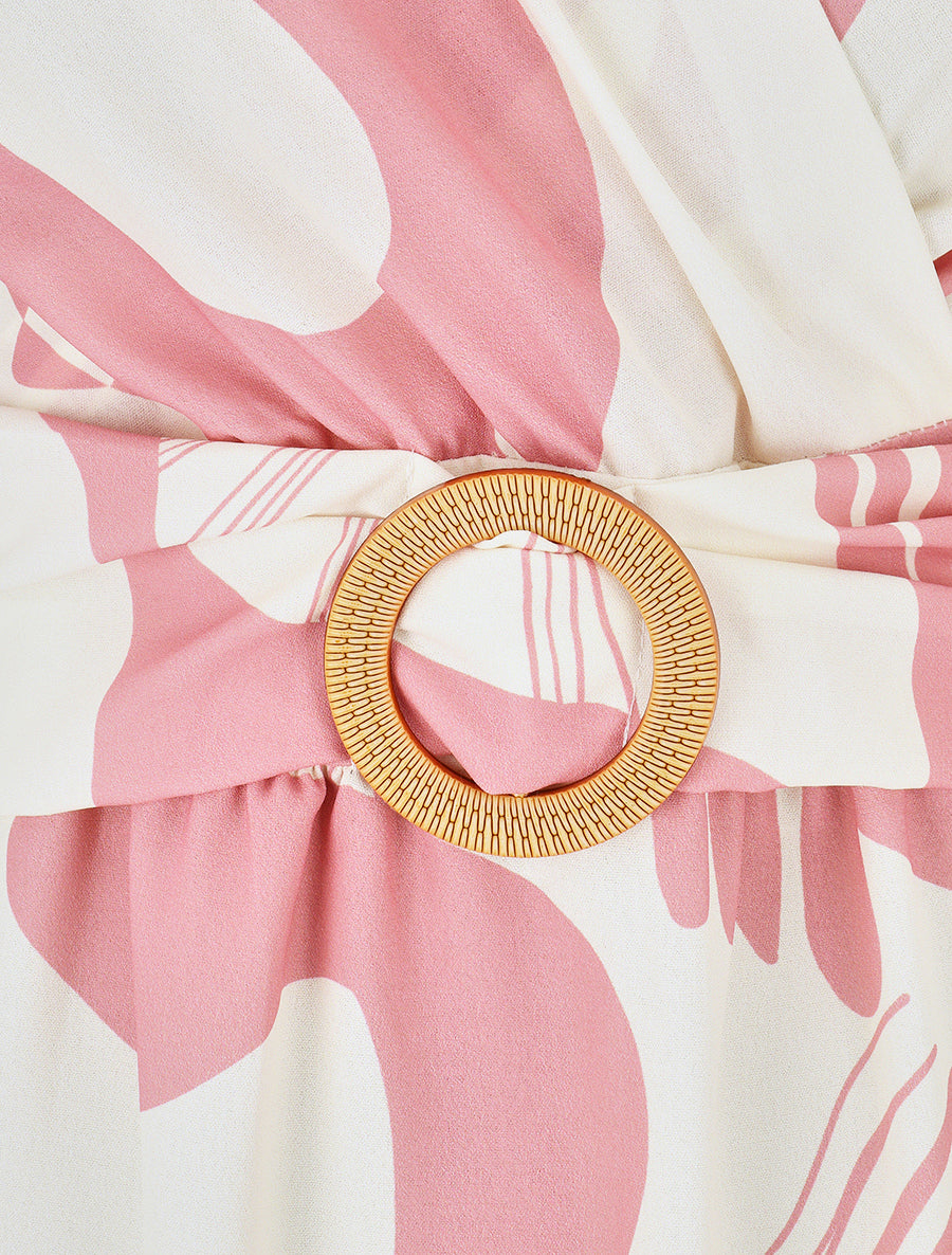 Robe élastiquée à manches volantées - Rose - 3