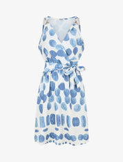 Robe mi-longue imprimé pois fantaisie et bretelles bijou - Bleu - 1