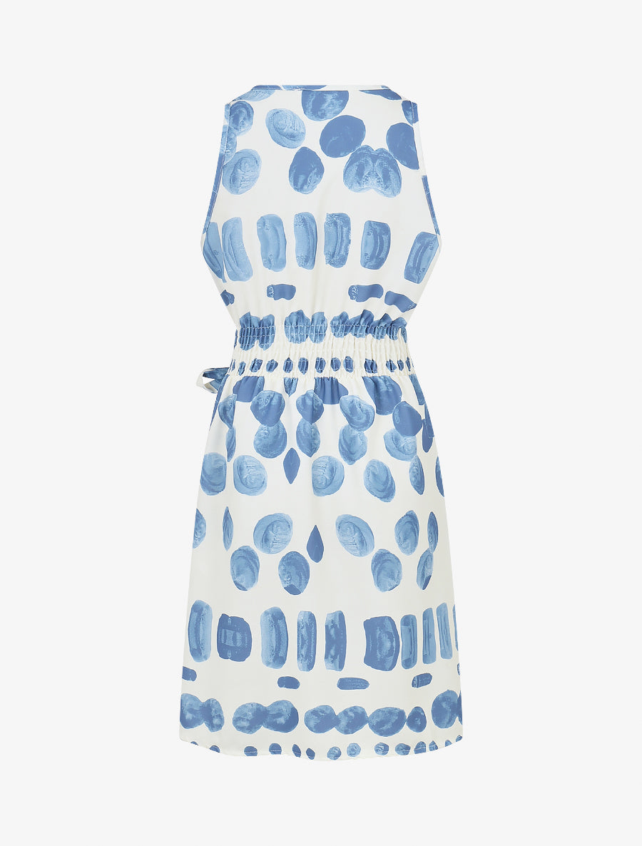 Robe mi-longue imprimé pois fantaisie et bretelles bijou - Bleu - 2