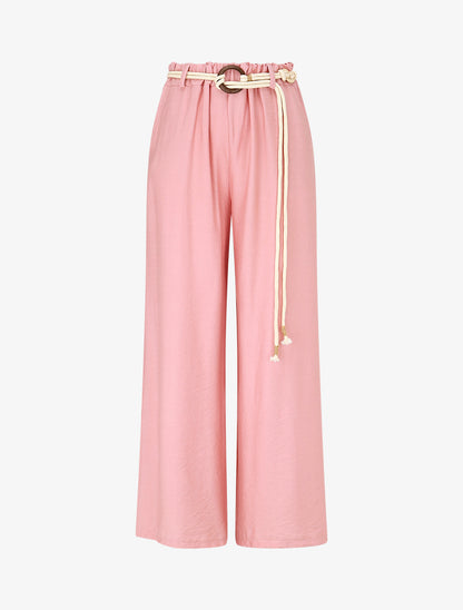 Pantalon uni à taille élastiquée - Rose - 1