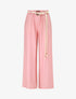 Pantalon uni à taille élastiquée - Rose - 1