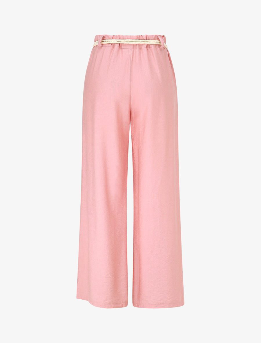 Pantalon uni à taille élastiquée - Rose - 2