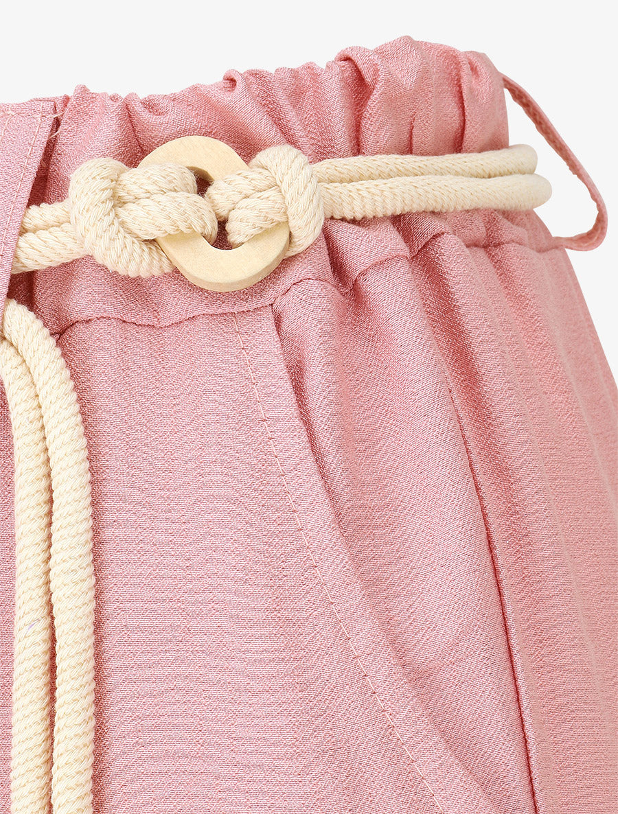 Pantalon uni à taille élastiquée - Rose - 3