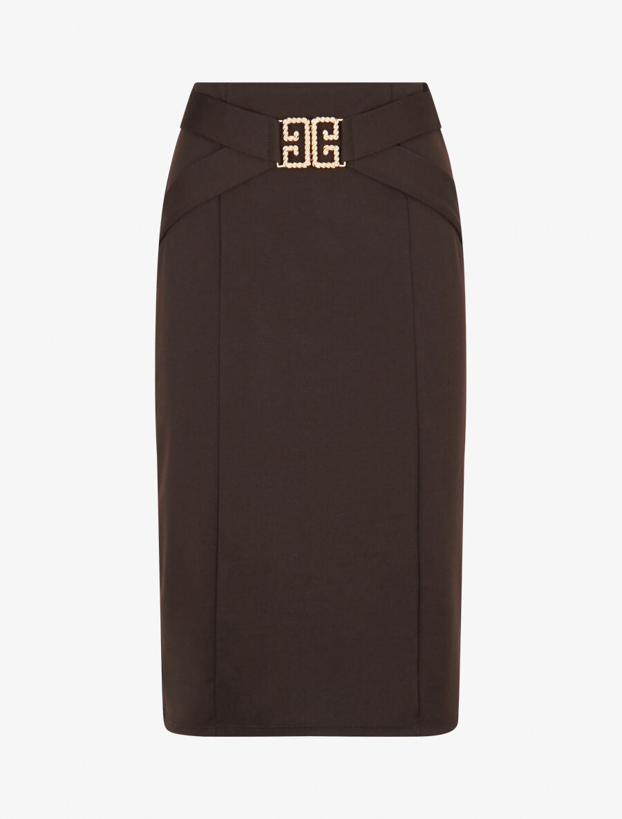 Jupe droite avec boucle décorative - Marron - 4