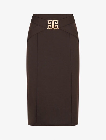 Jupe droite avec boucle décorative - Marron - 4