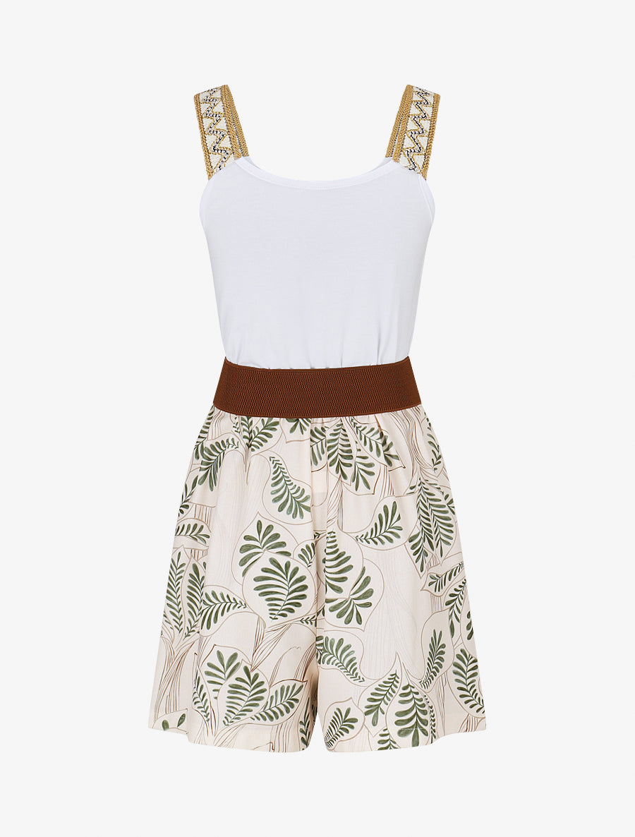 Combishort élastiqué à bretelles brodées - Kaki - 2