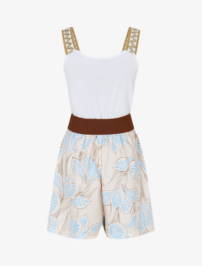 Combishort élastiqué à bretelles brodées - Bleu ciel - 2