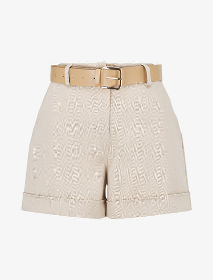 Short ceinturé à imprimé chevron - Camel - 1