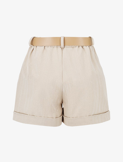 Short ceinturé à imprimé chevron - Camel - 2