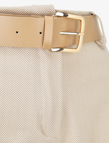 Short ceinturé à imprimé chevron - Camel - 3