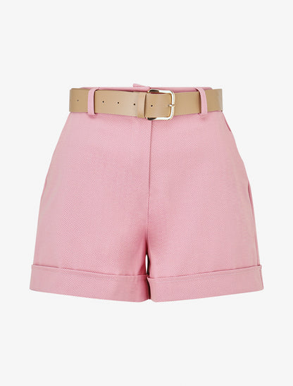 Short ceinturé à imprimé chevron - Rose - 1