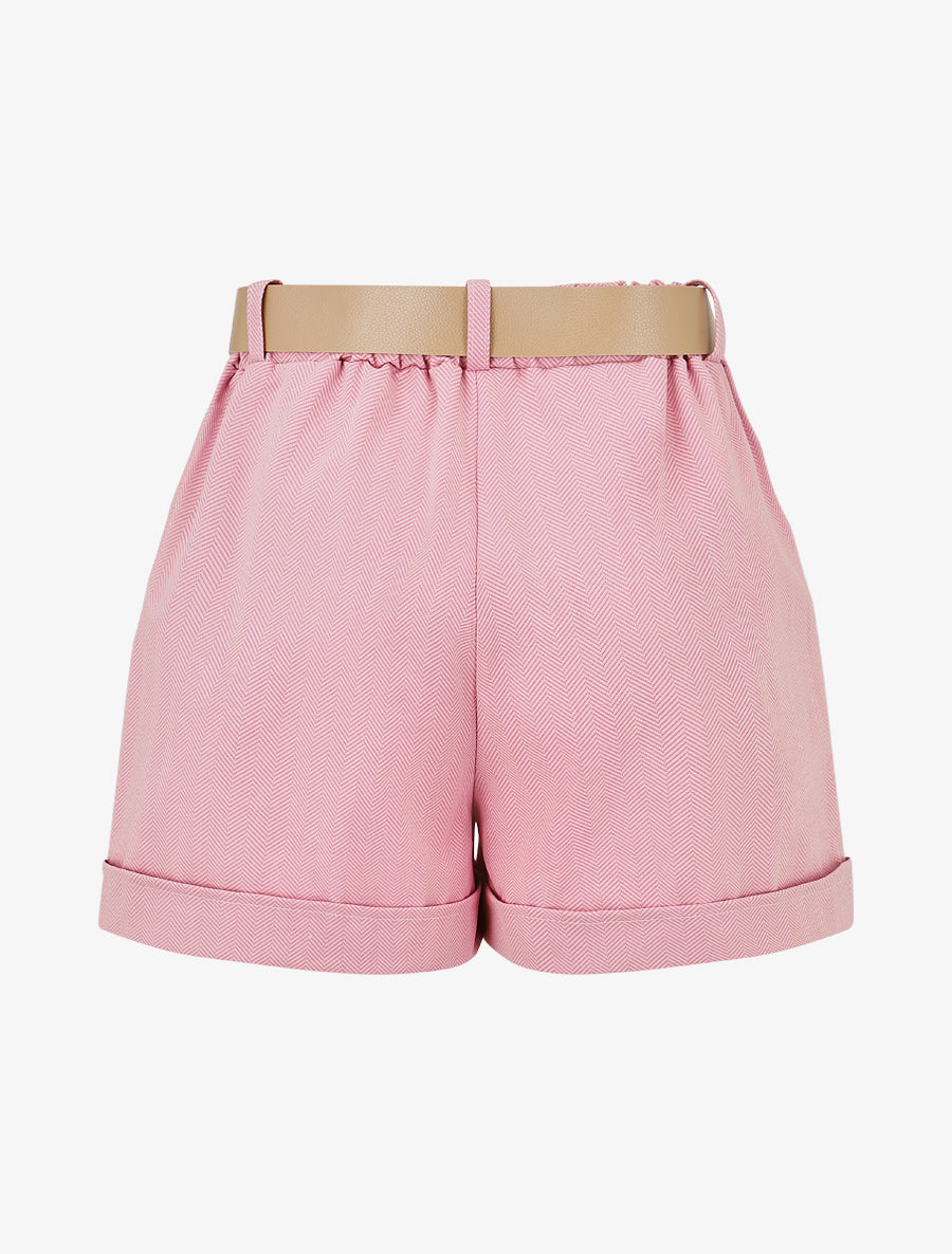 Short ceinturé à imprimé chevron - Rose - 2