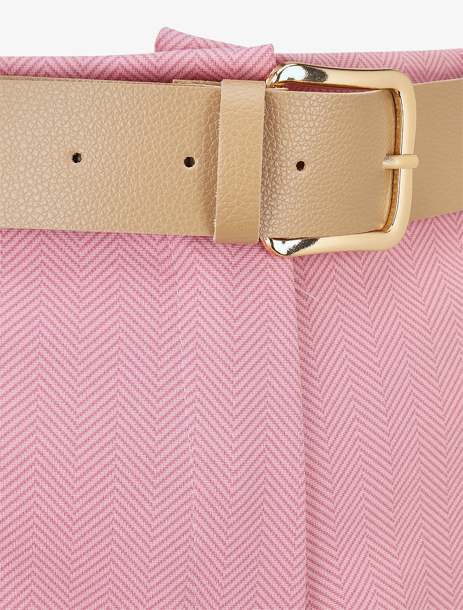 Short ceinturé à imprimé chevron - Rose - 3