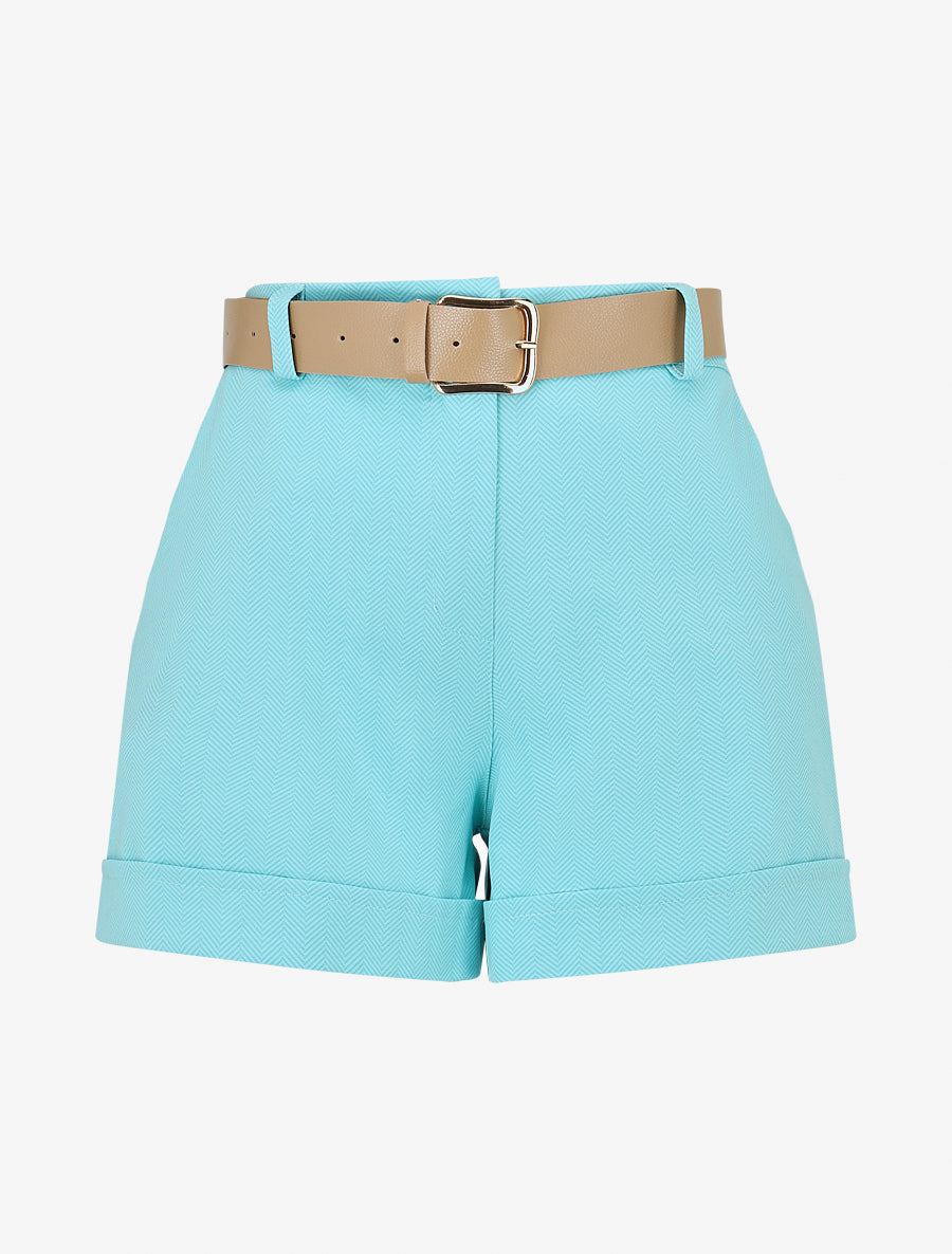 Short ceinturé à imprimé chevron - Turquoise - 1