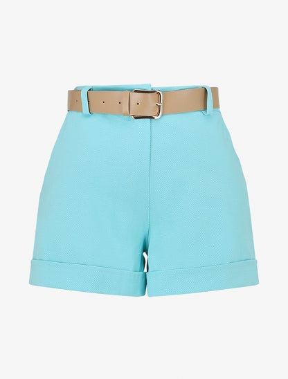 Short ceinturé à imprimé chevron - Turquoise - 1