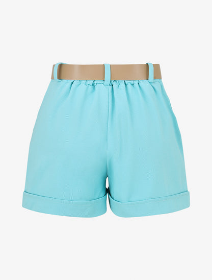 Short ceinturé à imprimé chevron - Turquoise - 2