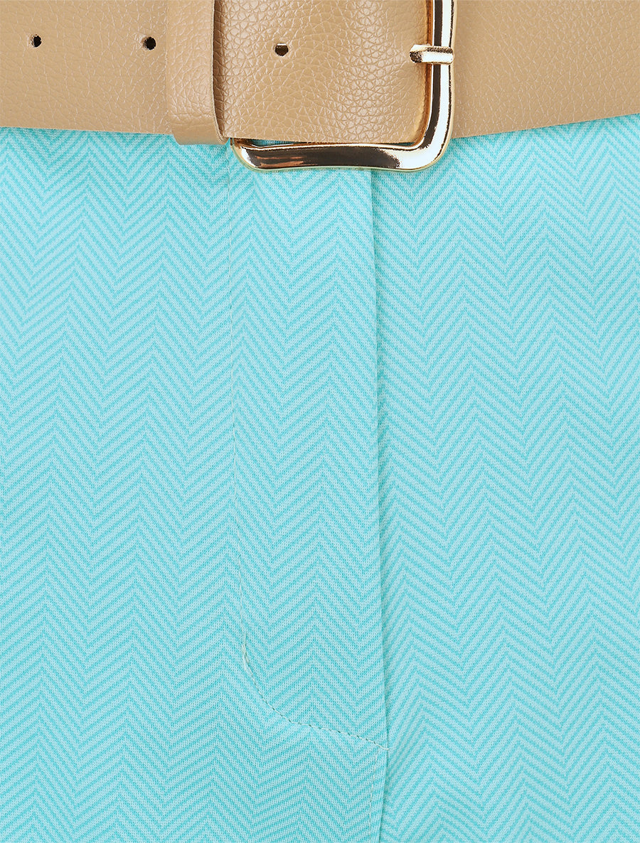 Short ceinturé à imprimé chevron - Turquoise - 3