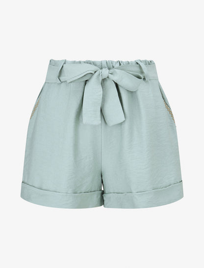 Short uni à revers - Vert menthe - 1