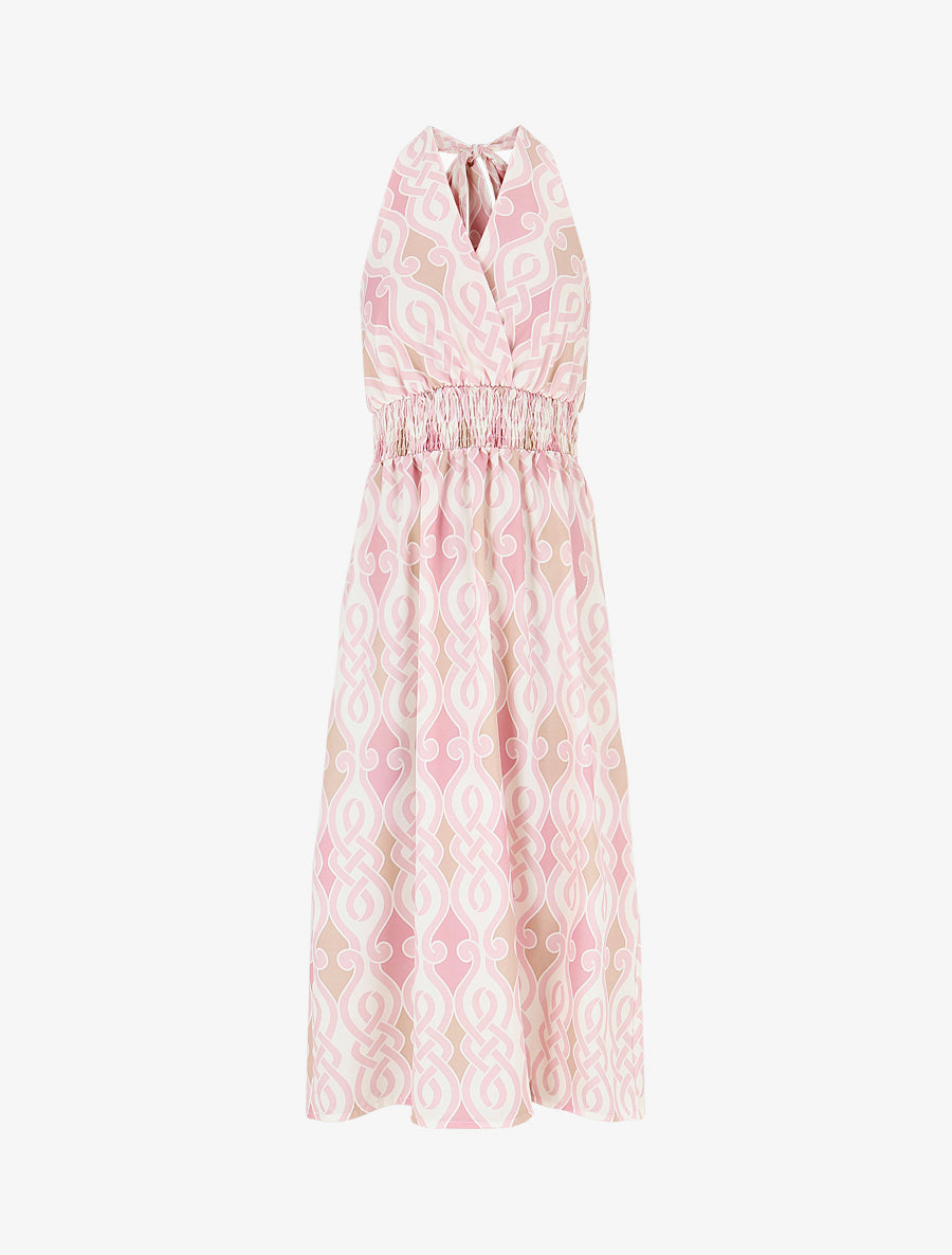 Robe dos nu imprimé graphique - Rose - 1