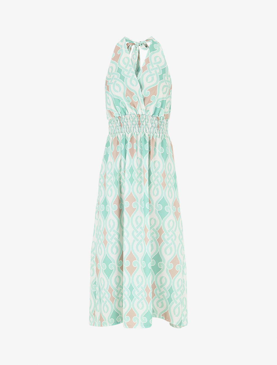 Robe dos nu imprimé graphique - Vert d&