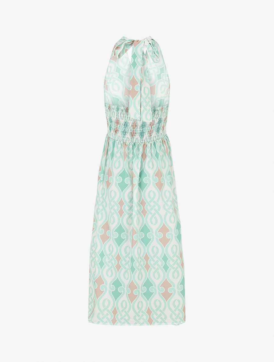 Robe dos nu imprimé graphique - Vert d&
