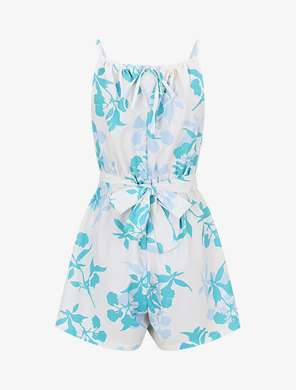Combishort fleuri à noeud - Turquoise - 2