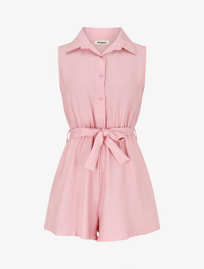 Combishort évasé style chemise - Rose - 1