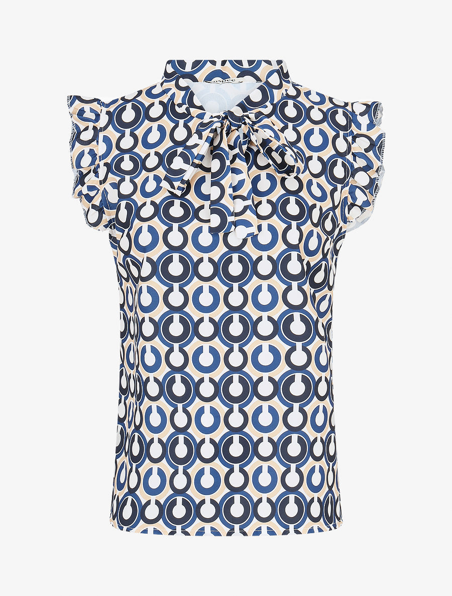 Top graphique à col lavallière - Marine - 1