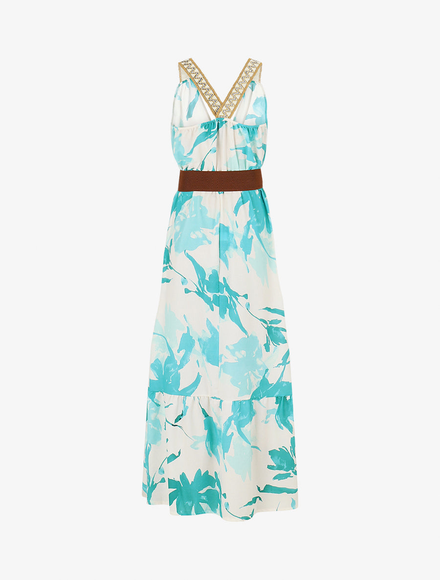 Robe longue élastiquée imprimé abstrait - Vert d&