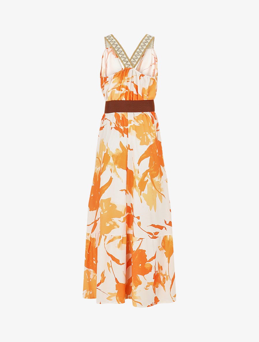 Robe longue élastiquée imprimé abstrait - Orange - 2