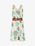 Robe mi-longue élastiquée imprimé feuilles - Kaki - 1