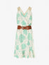 Robe mi-longue élastiquée imprimé feuilles - Vert menthe - 1