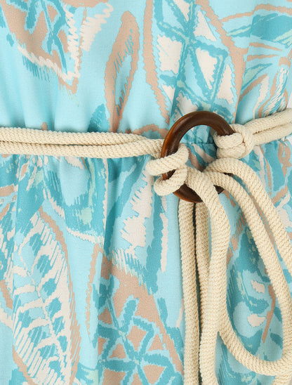 Robe longue imprimé fleurs tropicales à bretelles en corde - Bleu ciel - 3