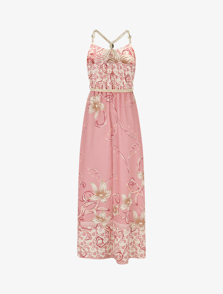 Robe longue imprimé floral à bretelles en corde - Rose - 2