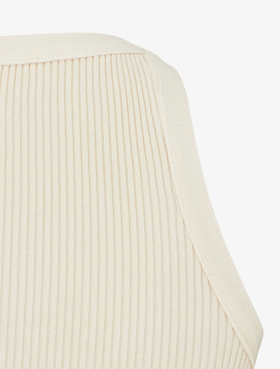 Crop top uni côtelé - Beige - 3