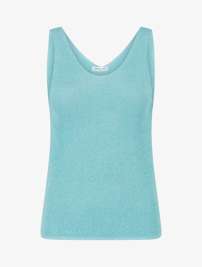 Débardeur uni en maille irisée à col V - Bleu turquoise - 1