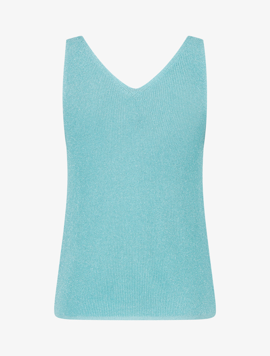 Débardeur uni en maille irisée à col V - Bleu turquoise - 2