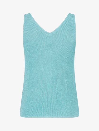 Débardeur uni en maille irisée à col V - Bleu turquoise - 2