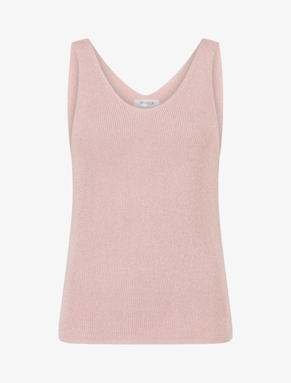 Débardeur uni en maille irisée à col V - Rose - 1