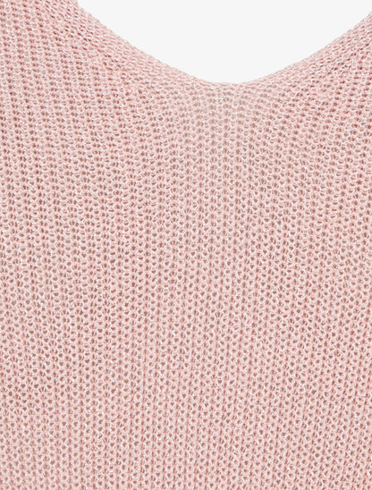 Débardeur uni en maille irisée à col V - Rose - 3