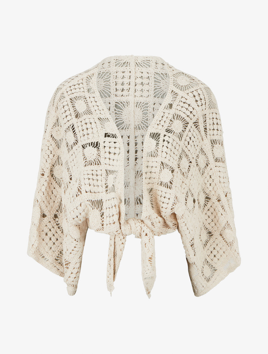 Boléro à manches kimono en crochet - Beige - 1
