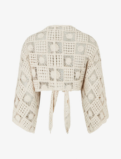 Boléro à manches kimono en crochet - Beige - 2