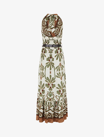 Robe longue élastiquée à nouer à la nuque - Kaki - 2