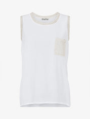 Top uni à poche brodée - Blanc - 1
