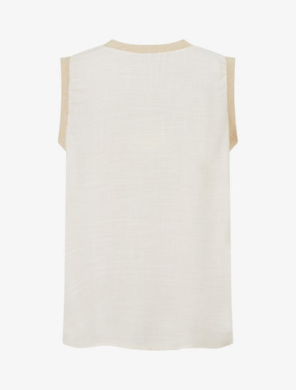 Top droit sans manches à fleur brodée - Beige - 2
